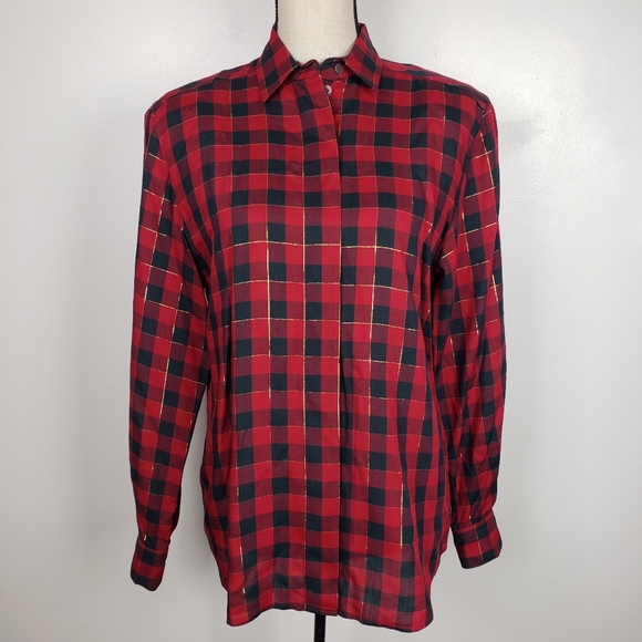 Vintage Christian Dior Buffalo Plaid Button Down 4 - Picture 2 of 11